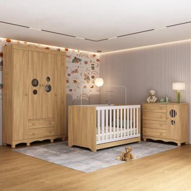 Imagem de Quarto De Bebê Completo Com Berço Americano 3 Em 1 Suspiro Multimóveis MP4616 Madeirado