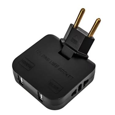 Imagem de Adaptador de Tomada Articulado 180 Com entradas USB - Hxt, Preto