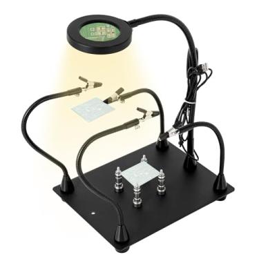 Imagem de Estação de reparo eletrônica, estação de solda, terceira ferramenta de mãos ajudantes com lâmpada de aumento, 4 braços flexíveis