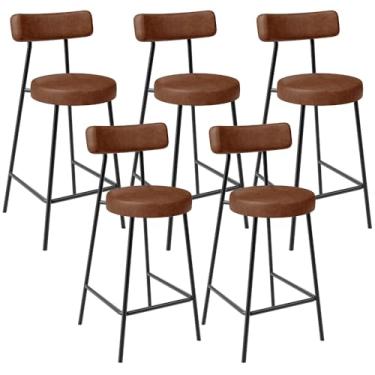 Imagem de Kit 05 Banquetas Baixa Para Cozinha Sala De Jantar Bancada Milão L02 Couríssimo Marrom - Lyam Decor