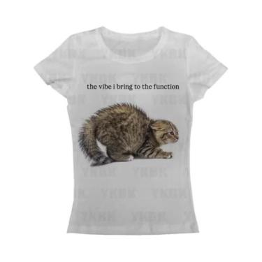 Imagem de Camiseta Feminina Slim Fit De Manga Longa Com Estampa De Gato Estilo G