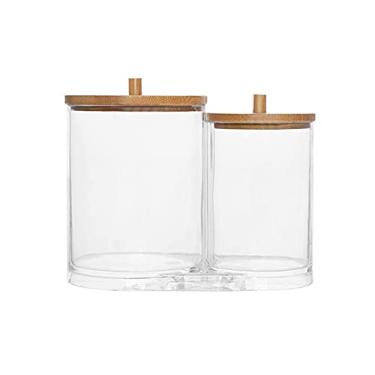 Imagem de Atualizado 2 em 1 Porta Palitos de Cotonete Acrílico recipiente Banheiro Jarro Boticário com Tampas Bambu Unidade