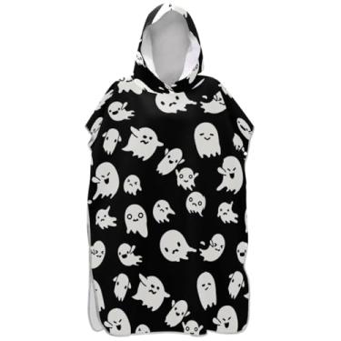 Imagem de Joisal Poncho de surfe plus size para adultos trocador de roupa de praia com capuz toalha de banho Halloween fantasmas brancos ponchos de praia pretos para homens