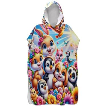 Imagem de Joisal Roupão absorvente para troca de poncho de surfe para adultos, toalha de banho com capuz, animais brincalhões, flores, ponchos de praia para homens