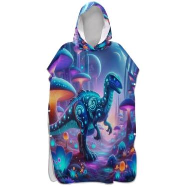 Imagem de Joisal Roupão com capuz plus size para adultos, poncho de surf, praia, natação, fantasia, cogumelo, dinossauro, roxo, homem, mulher, poncho com capuz