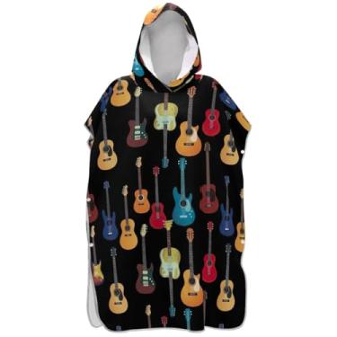 Imagem de Joisal Poncho de surfe para mudança de roupão de praia com capuz toalha floral plus size homens mulheres poncho com capuz guitarras coloridas preto