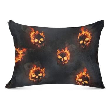 Imagem de Cool Skulls Fire Dark Black Grandes Fronhas Decorativas com Zíper Longo King Queen Capas de Travesseiro Tamanho Padrão Fronhas de Travesseiro Corporal, Tamanho Corporal, 53 cm x 137 cm
