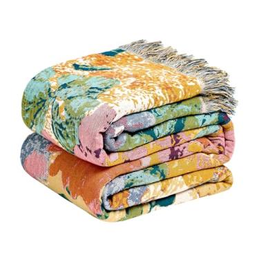 Imagem de LUTBM Cobertor Boho para cama, cobertores de algodão, tamanho solteiro para quarto, sala de estar, todas as estações, leve, floral, bordado, colcha para sofá, poltrona, 152 x 203 cm