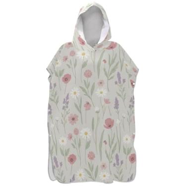 Imagem de Joisal Poncho de surfe trocador de roupão para adultos praia moletom toalha natação plus size unissex adulto poncho com capuz planta de flores silvestres pastel