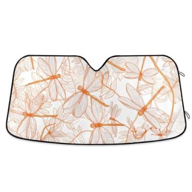Imagem de Toldo de sol laranja libélulas bege branco para para-brisas de carro personalizado retrátil acessórios de carro persianas para-brisa frontal S, 134,6 cm x 59,7 cm