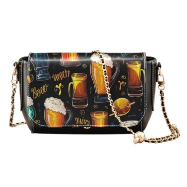 Imagem de Bolsa transversal feminina floral de rosas e folhas verdes, bolsa de ombro de couro médio, bolsa tiracolo feminina de couro, Glasses of Beer Greeting Happy New Year-1, One Size