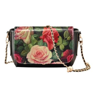 Imagem de Donuts são mostrados em várias formas bolsas de couro transversal, bolsa transversal de couro sintético, bolsa de ombro para mulheres couro, Design de rosas vermelhas e verdes-3, One Size