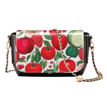 Imagem de Constelação de estrelas em uma bolsa de ombro preta de couro PU, bolsa de ombro de couro transversal, bolsas transversais para mulheres, Fruta tropical vermelha - 3, One Size