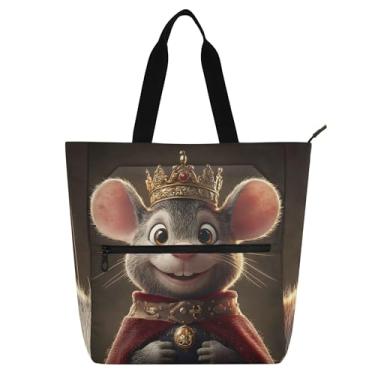 Imagem de Linda bolsa de trabalho feminina com estampa de desenho animado Mouse King com zíper, bolsas para professores, presentes para amantes de livros