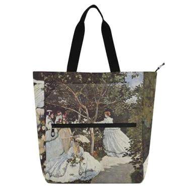 Imagem de GAIGEO Claude Monet – Sacolas femininas de lona para trabalho, bolsas de lona para faculdade, escola, crianças, bolsas com compartimentos