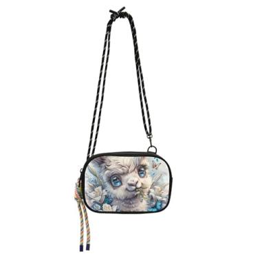 Imagem de TSENQUE Bolsa feminina pequena tiracolo bolsa para celular com alça pochete de viagem sobre o ombro bolsas fofas de lhama floral