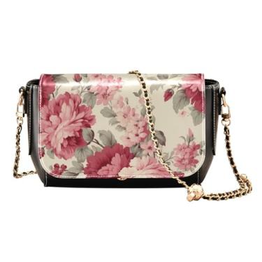 Imagem de GAIGEO Bolsa de ombro média com quatro flores de peônia para mulheres, bolsa tiracolo feminina de couro, Flores vintage em bege - 2, One Size