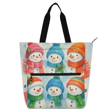 Imagem de Lindos bonecos de neve em aquarela bolsas de trabalho para mulheres, bolsa de lona para livros de praia com zíper, bolsas para professores, presente para amantes de livros
