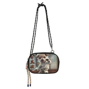 Imagem de TSENQUE Bolsa tiracolo fofa para cães com pose de karatê pequena bolsa feminina bolsa de telefone com alça bolsa de viagem sobre o ombro mini