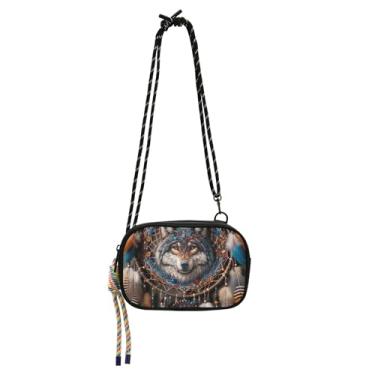 Imagem de TSENQUE Bolsas pequenas transversais femininas estilo boho lobo apanhador de sonhos bolsa carteira para celular bolsa engraçada fofa sobre o ombro bolsas de viagem