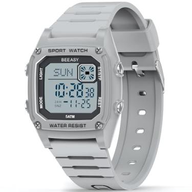 Imagem de Beeasy Relógio infantil, relógio digital infantil para idades de 3 a 8 anos, 50 m, à prova d'água, esportivo, ao ar livre, multifuncional, com pulseira de silicone, luz de fundo, alarme, cronômetro 12