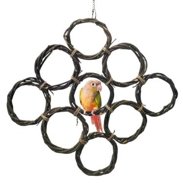 Imagem de BNOSDM Suporte de balanço para pássaros, papagaio, poleiro, pássaros, madeira, brinquedo para mastigar periquito, escada de escalada, acessórios para gaiolas suspensas para bochecha verde, calopsita
