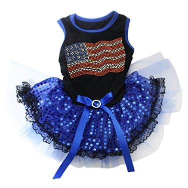 Imagem de Petitebella Vestido de cachorro com bandeira dos EUA com strass (renda preto/azul, 2GG)