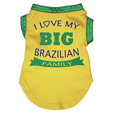 Imagem de Petitebella Camiseta para cachorro I Love My Big Brazilian Family (amarela, 3GG)