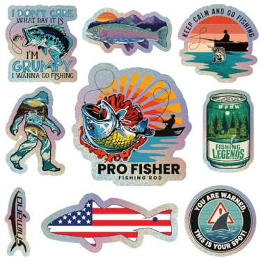 Imagem de 105 peças de adesivos engraçados de pesca - Decalques de vinil holográficos à prova d'água para álbuns, laptops, garrafas de água, caixas de equipamentos - Presente ideal para pescadores, pais