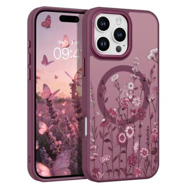 Imagem de GUAGUA Capa para iPhone 16 Pro Max [compatível com MagSafe] Capas magnéticas com estampa de flores fofas translúcidas traseira fosca fina à prova de choque para iPhone 16 Pro Max de 6,9 polegadas