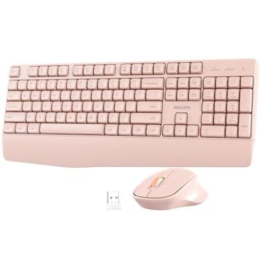 Imagem de PHILIPS Combo de teclado e mouse sem fio - combo ergonômico de teclado e mouse com design silencioso, Plug and Play, modo de suspensão e teclado de 2,4 GHz para Mac, Windows, Laptop, rosa