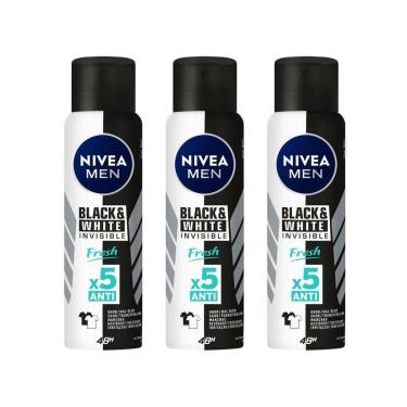 Imagem de Kit Desodorante Antitranspirante Aerossol Nivea Invisible Black e White Masculino 150ml 3 Unidades-Masculino