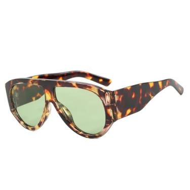 Imagem de Óculos de Sol UV400 - Estampa Leopardo, Hastes Largas, Estilo Punk, Degradê, para Homens e Mulheres, Esportes ao Ar Livre, Corrida, Ciclismo, Verde Leopardo