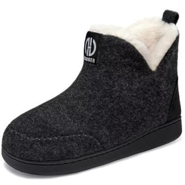 Imagem de BUGUKI Pantufa masculina e feminina, com forro de pelúcia para o inverno, quente, para casa, com espuma viscoelástica, Preto, 11.5-12.5 Women/10-11 Men