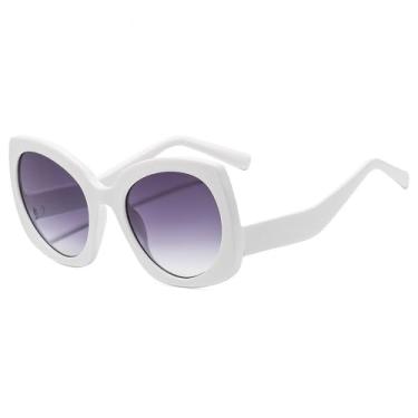 Imagem de Óculos de Sol UV400 - Combinação de Cores, Casuais, Confortáveis, Degradê, Olho de Gato, Armação Grande para Homens e Mulheres, Esportivos, ao Ar Livre, Corrida, Ciclismo, Branco e Cinza