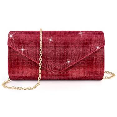 Imagem de PACETAP Bolsa clutch feminina com strass, bolsa de mão brilhante com glitter para festa dos anos 1920, casamento, noivado, formatura, Strass vermelho