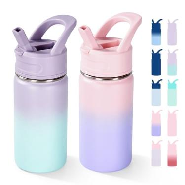 Imagem de Fijinhom Garrafa de água de 350 ml para escola, garrafas de água com canudos, garrafas de água isoladas, garrafa isolada a vácuo de aço inoxidável, à prova de vazamento, livre de BPA, casal de doces