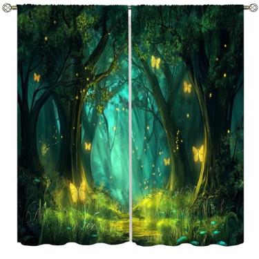 Imagem de Cortinas Floresta Mágica 3D Conto de Fadas Misterioso Dreamy País das Maravilhas Verde Floresta Mágica Borboletas Janelas Tratamentos Rod Pocket Cortinas para Crianças Meninos Meninas Sala de Estar