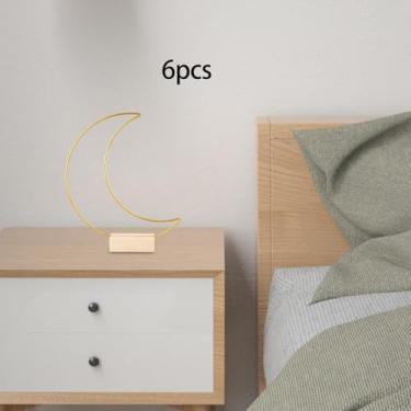 Imagem de UGPLM Conjunto de 6 peças de centros de mesa em metal com formato de lua e base de madeira para guirlandas, ideais para chá de bebê, decoração de festas de