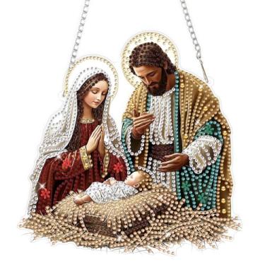 Imagem de Kits de ornamentos religiosos para pendurar arte de diamante Virgem Maria Jesus para adultos, kits de pingente de pintura de diamante, DIY acrílico 5D em formato especial, enfeite de pintura de