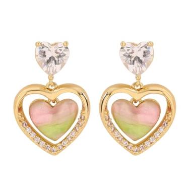 Imagem de Kokoma Brincos com pingente de coração de camada dupla para mulheres, zircônia cúbica, amor, coração, pingente de gota, doce dia dos namorados, joias modernas