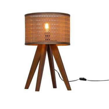 Imagem de Luminária De Mesa Madri Pés Madeira Cúpula Palha Moderna 30x20 - DVC H