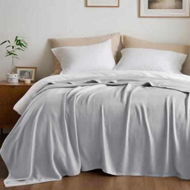 Imagem de Cobertor tamanho solteiro, 70% raiom (derivado de bambu) e 30% algodão, tecido jacquard leve, cobertor de verão respirável e macio para cama ou sofá, 167,6 cm x 228,6 cm, cinza