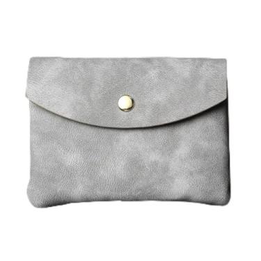 Imagem de Carteira pequena feminina de couro com bloqueio de RFID, porta-cartões, carteira compacta com bolso para moedas com zíper, Cinza, Tendência
