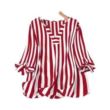 Imagem de Camiseta Feminina plus Size Com Decote Em V E Estampa Xadrez, Leve E R