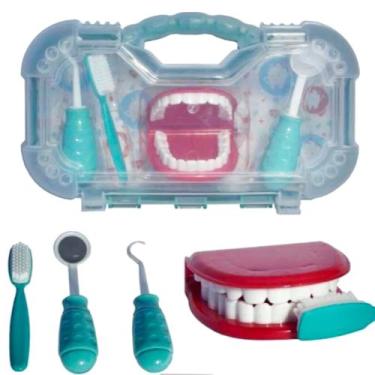 Imagem de Maleta Kit Dentista Verde Brinquedo Educativo Infantil Crianças Odonto