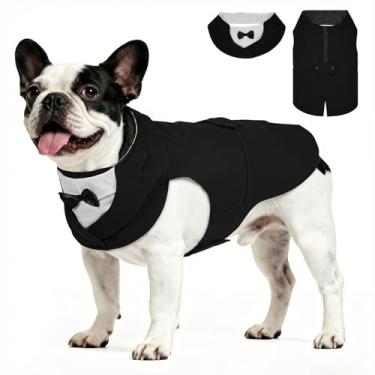 Imagem de Supet Conjunto de smoking e bandana para cães com gravata borboleta, roupa formal para casamento, festa de aniversário, formatura, dia dos namorados, roupas para cães grandes, médios e pequenos (preto