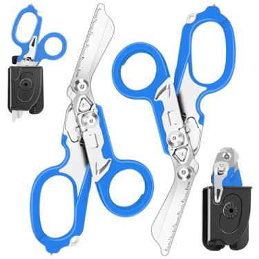 Imagem de Lenporl Pacote com 2 tesouras de trauma dobráveis com coldre compatível, tesouras de emergência com cortador de alça e disjuntor de vidro para acampamento ao ar livre, tesouras médicas, ferramentas