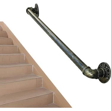 Imagem de AkosOL Kit de suporte de corrimão de corrimão de corrimão para corrimão de corrimão de metal forjado de parede, trilho de mão de segurança de bronze vintage para ambientes internos e externos/400 cm