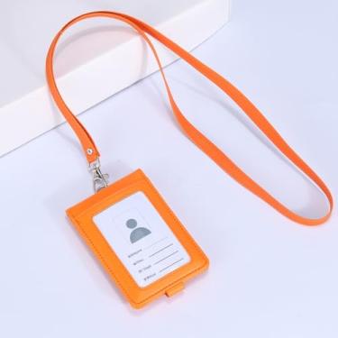 Imagem de Porta-cartões de trabalho, vida diária, couro PU, capa multifuncional com cordão e crachá (laranja)